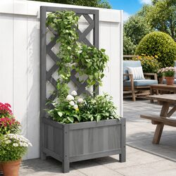 Reliable Grey Wooden Planter with Trellis Support