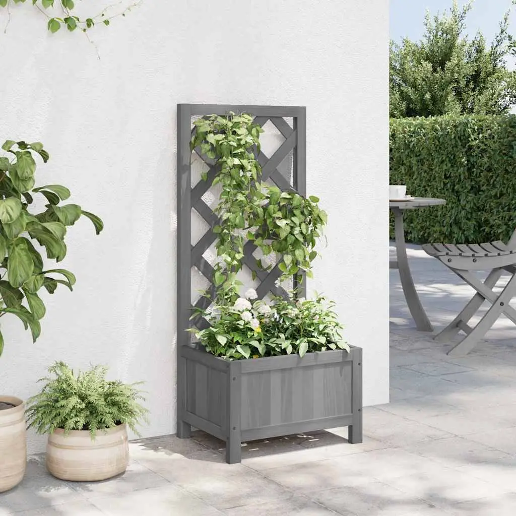 Wooden Planter Grey Trellis for Climbing Plants Outdoor Garden Patio