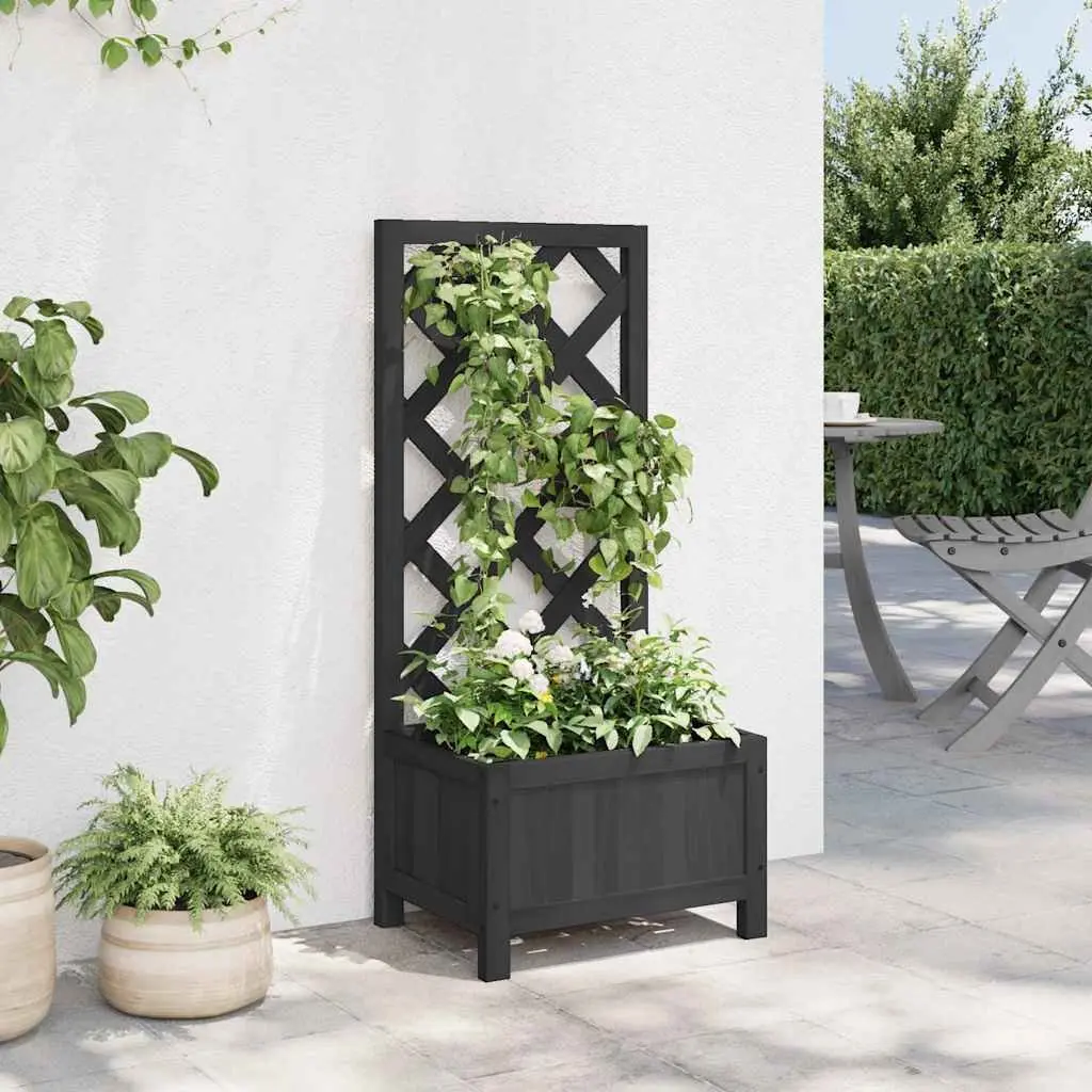 Wooden Planter with Trellis Support Black Solid Fir Garden Patio Outdoor
