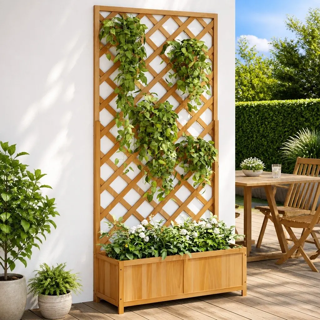 Wooden Planter with Trellis Vertical Gardening 90x35x180cm Brown