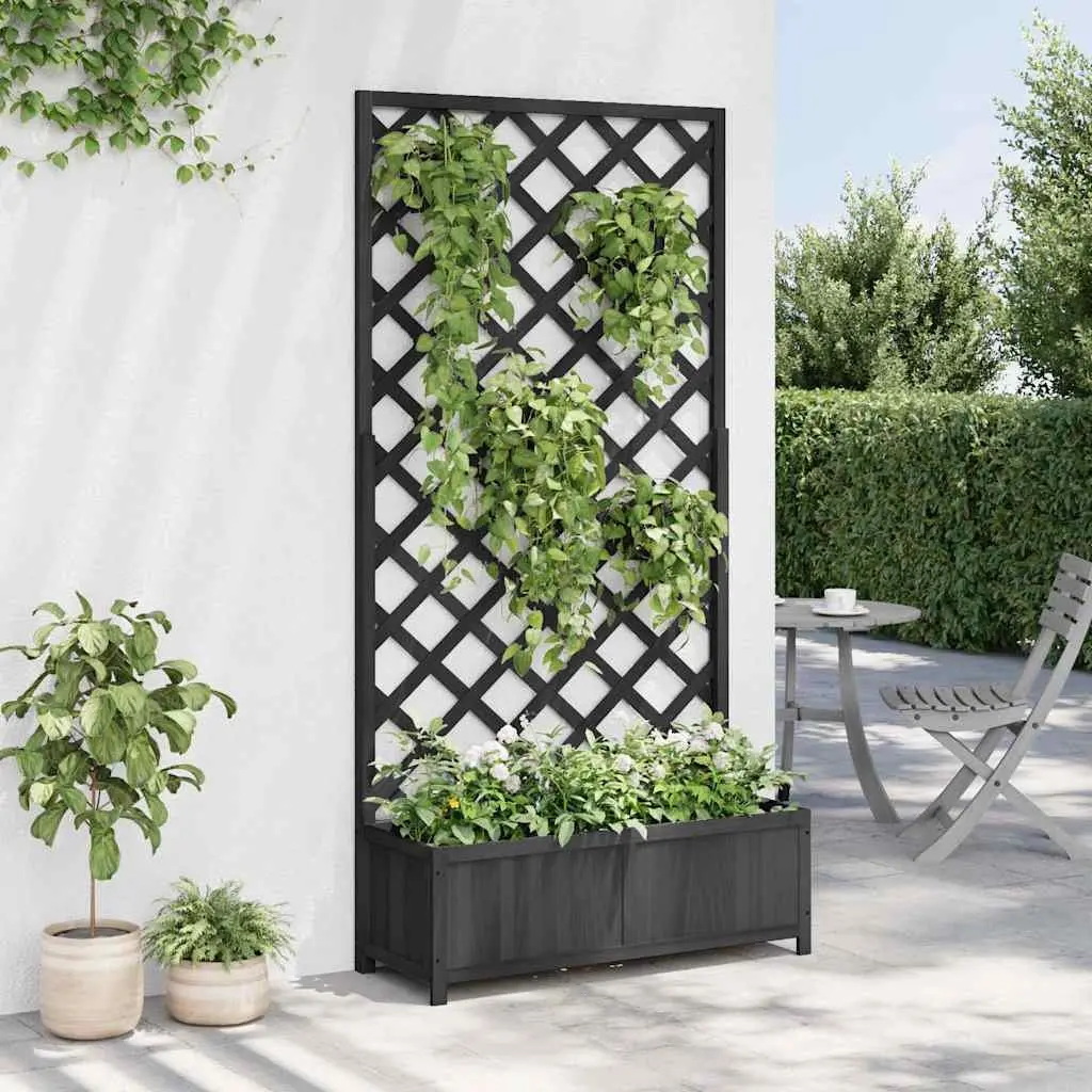 Wooden Planter with Trellis Climbing Plants Support Black Solid Fir