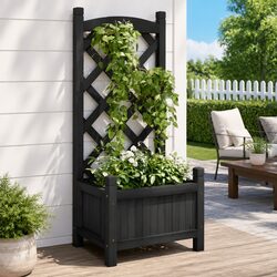 Reliable Black Wooden Planter with Trellis for Your Garden