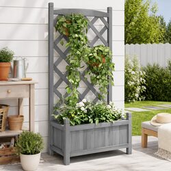 Reliable Grey Wooden Planter with Trellis for Climbing Plants