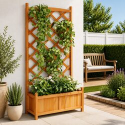 Reliable Wooden Planter with Trellis for Your Garden