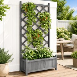Practical Grey Wooden Planter with Trellis for Your Garden