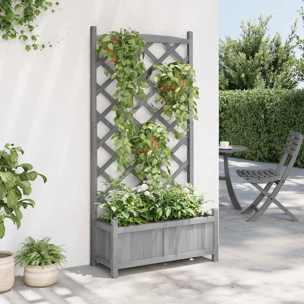 Wooden Planter Trellis Grey Solid Fir Garden Climbing Plants