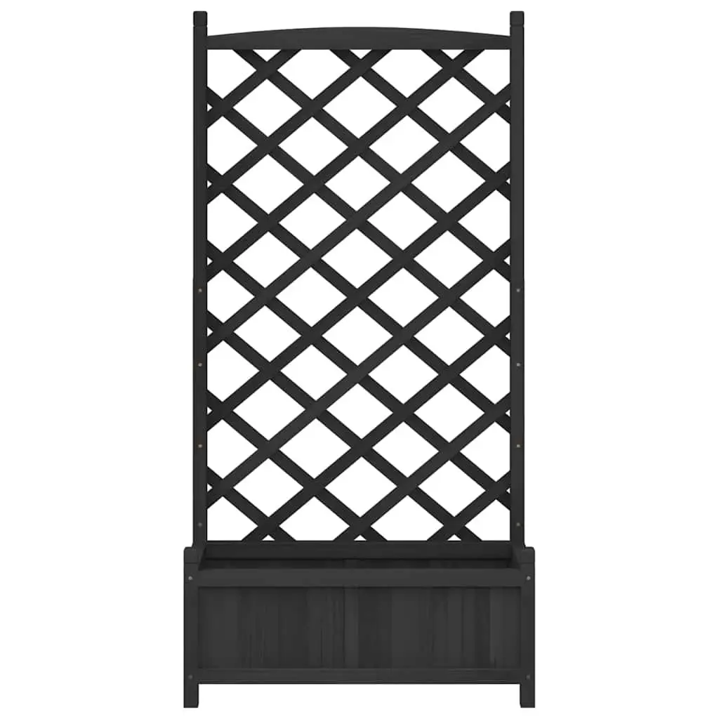Planter with Trellis Climbing Plants Black Solid Wood Fir Garden Outdoor
