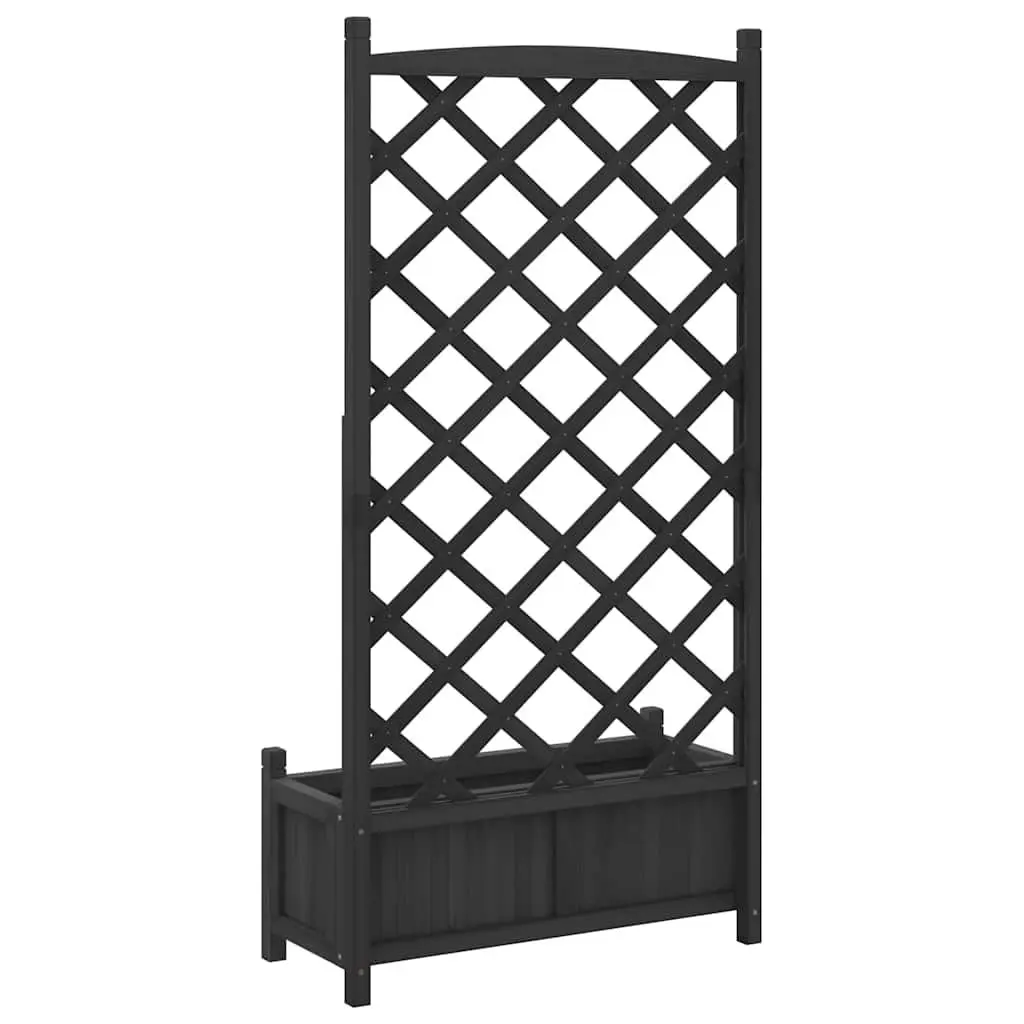 Planter with Trellis Climbing Plants Black Solid Wood Fir Garden Outdoor