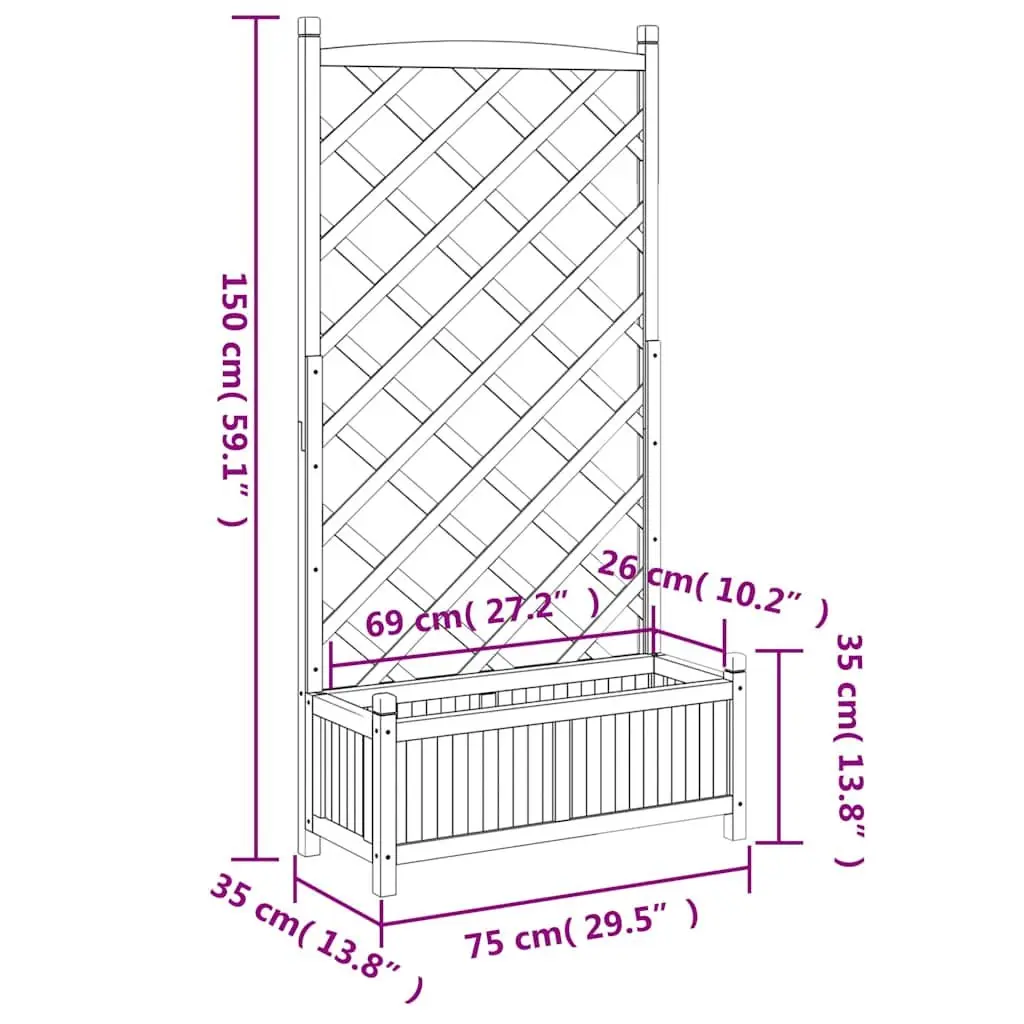 Planter with Trellis Climbing Plants Black Solid Wood Fir Garden Outdoor