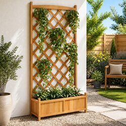 Reliable Brown Fir Wooden Planter with Trellis Design