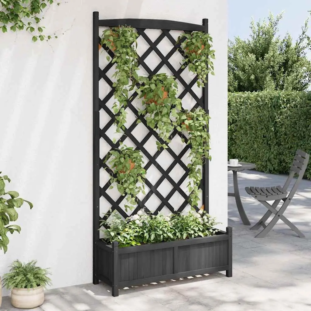 Wooden Planter Trellis Support Black Solid Fir Garden Climbing Plants