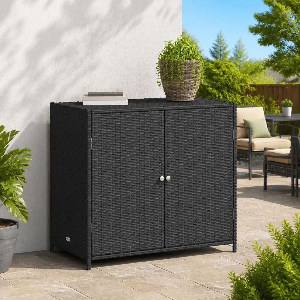 Garden Storage Cabinet Outdoor Organiser Box 83 x 45 x 76 cm Black Poly Rattan