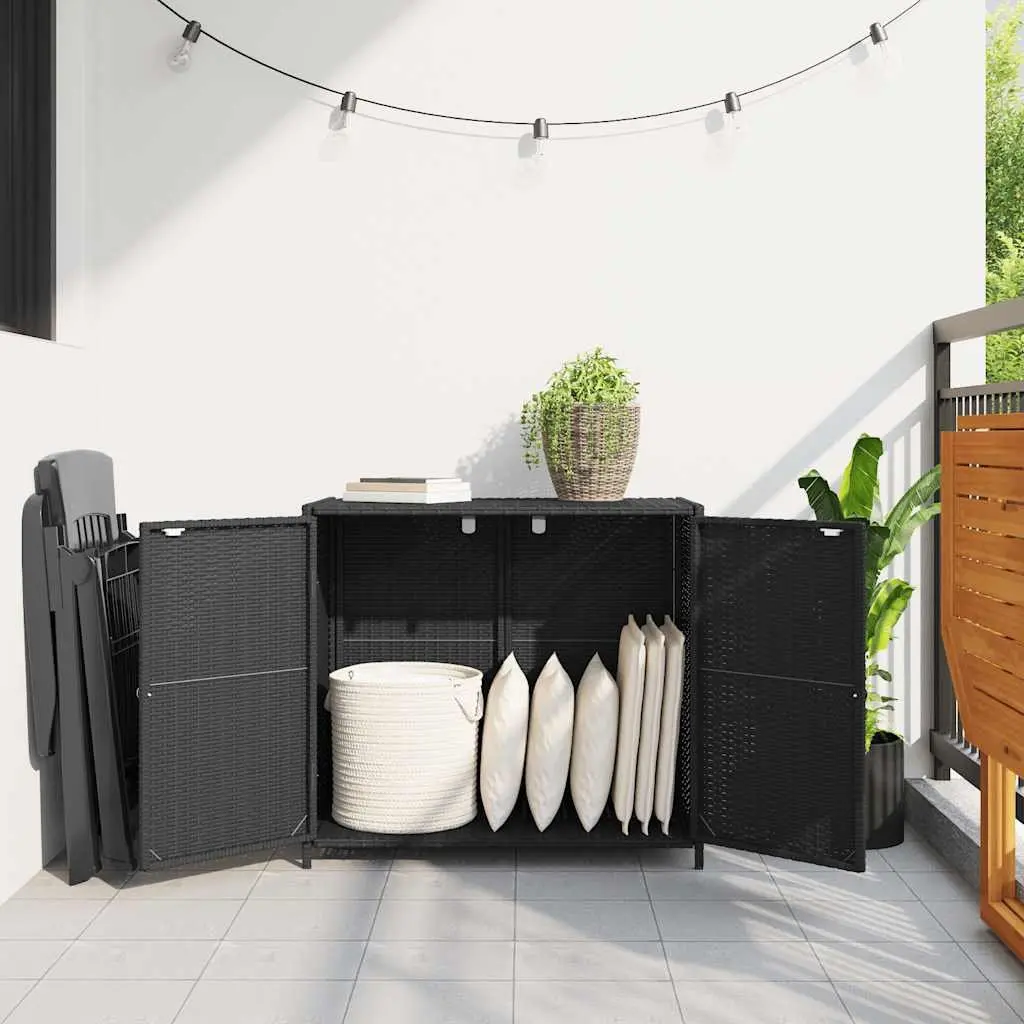 Garden Storage Cabinet Outdoor Organiser Box 83 x 45 x 76 cm Black Poly Rattan