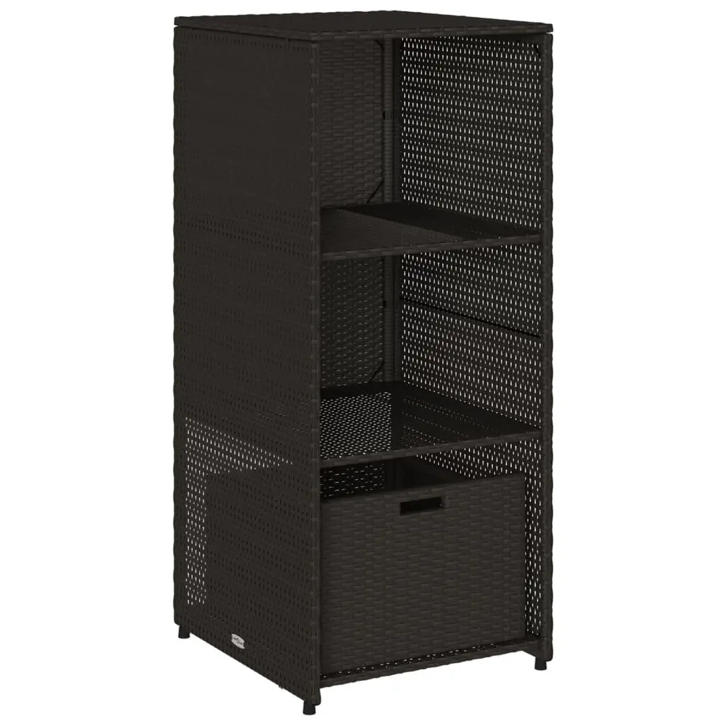 Garden Storage Cabinet Outdoor Poly Rattan Black 2 Shelves Drawer 50W x 55D x 115H cm