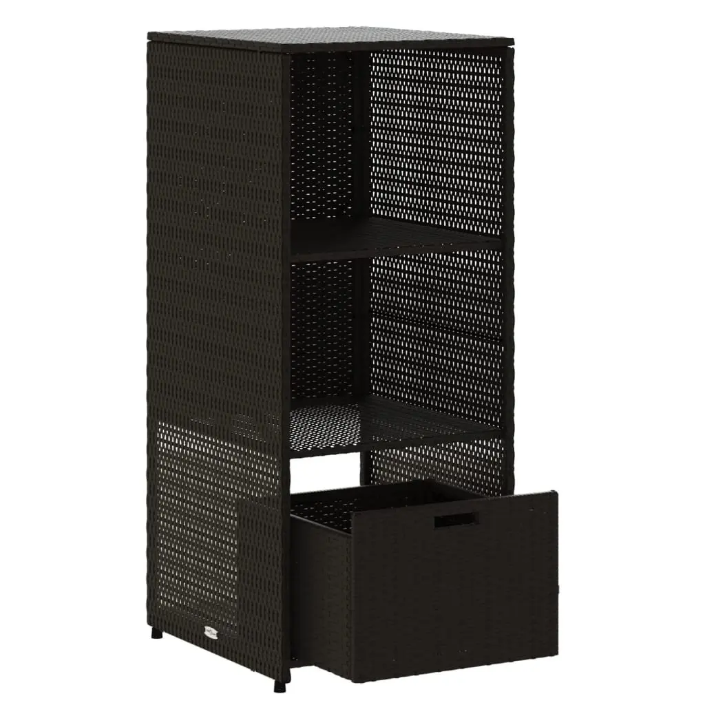 Garden Storage Cabinet Outdoor Poly Rattan Black 2 Shelves Drawer 50W x 55D x 115H cm