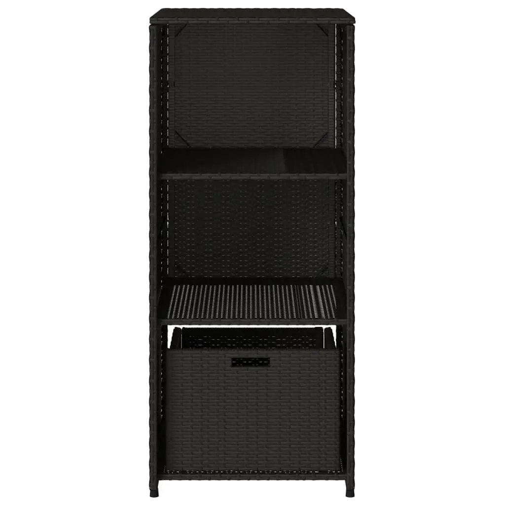 Garden Storage Cabinet Outdoor Poly Rattan Black 2 Shelves Drawer 50W x 55D x 115H cm