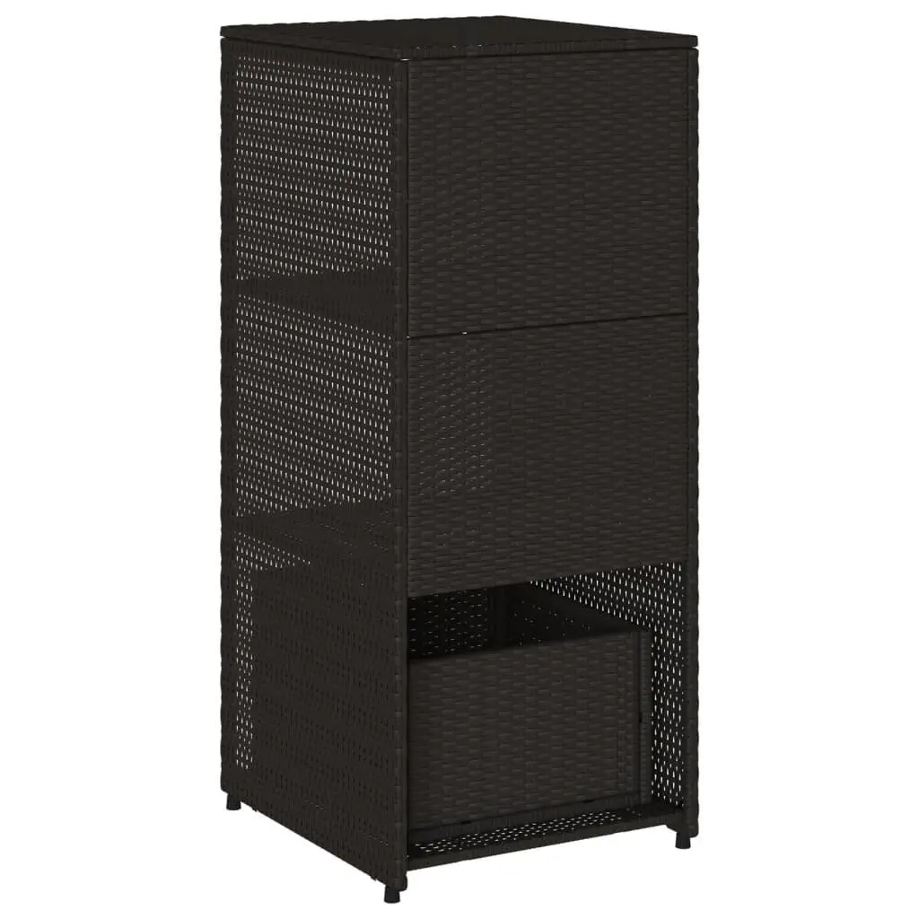 Garden Storage Cabinet Outdoor Poly Rattan Black 2 Shelves Drawer 50W x 55D x 115H cm