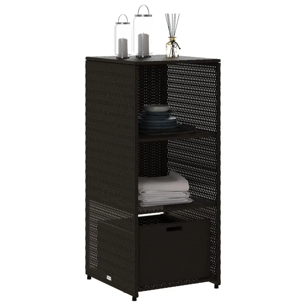 Garden Storage Cabinet Outdoor Poly Rattan Black 2 Shelves Drawer 50W x 55D x 115H cm