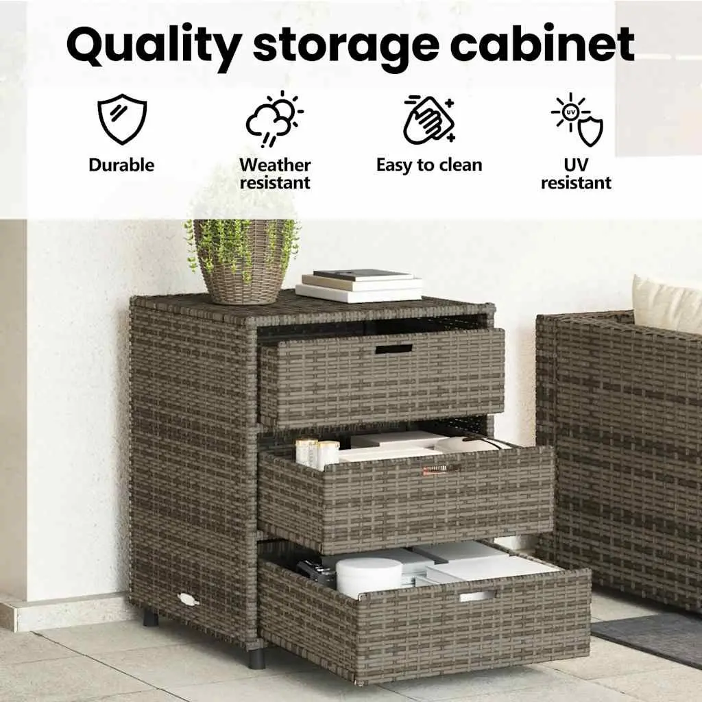 Garden Storage Cabinet Outdoor Poly Rattan Grey 3 Drawers