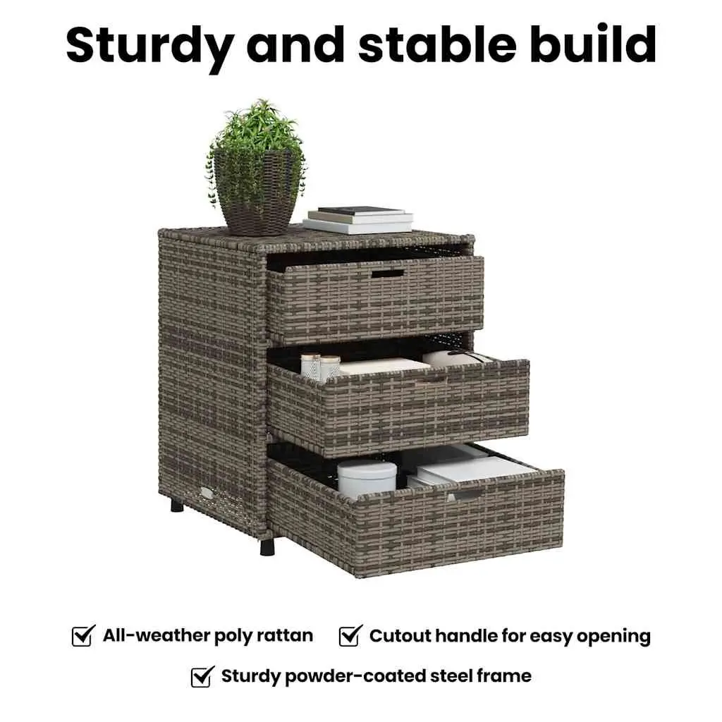 Garden Storage Cabinet Outdoor Poly Rattan Grey 3 Drawers