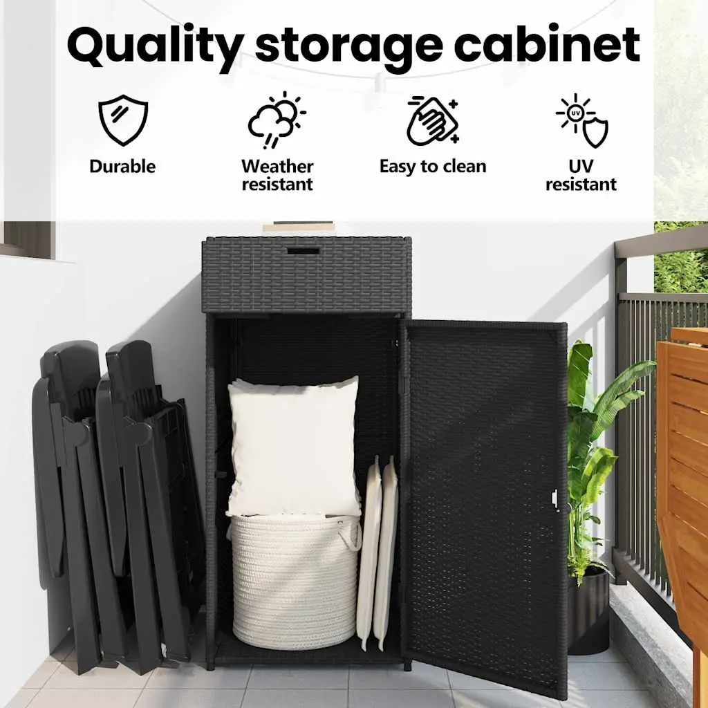 Garden Storage Cabinet Outdoor Poly Rattan Weatherproof Black 55x55x111 cm