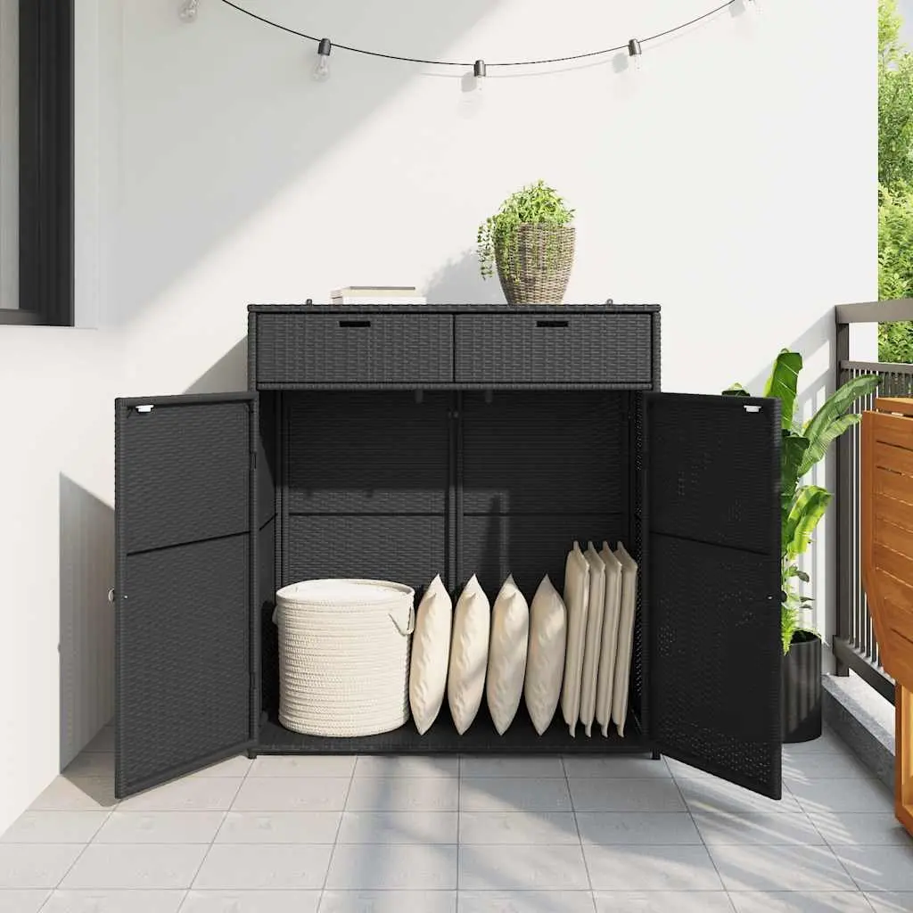 Garden Storage Cabinet Outdoor Poly Rattan Black Furniture Box Patio Balcony