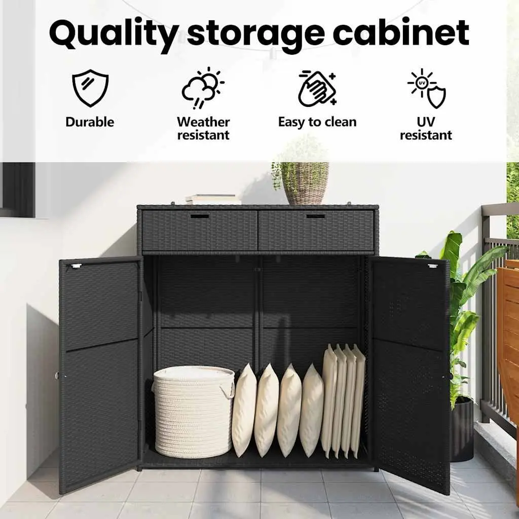Garden Storage Cabinet Outdoor Poly Rattan Black Furniture Box Patio Balcony