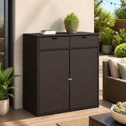 Reliable Brown Rattan Garden Storage Cabinet for Outdoors