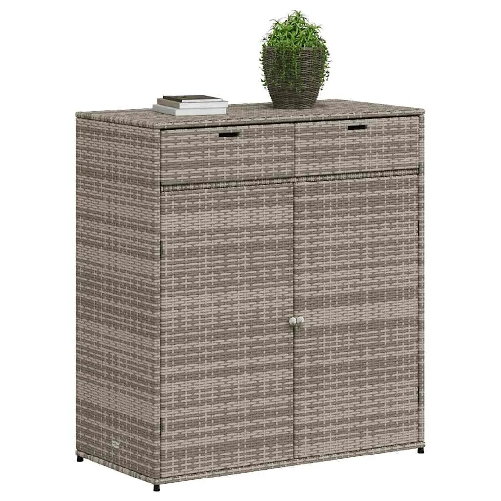 Garden Storage Cabinet Outdoor Poly Rattan Grey 105x55x113cm with Doors