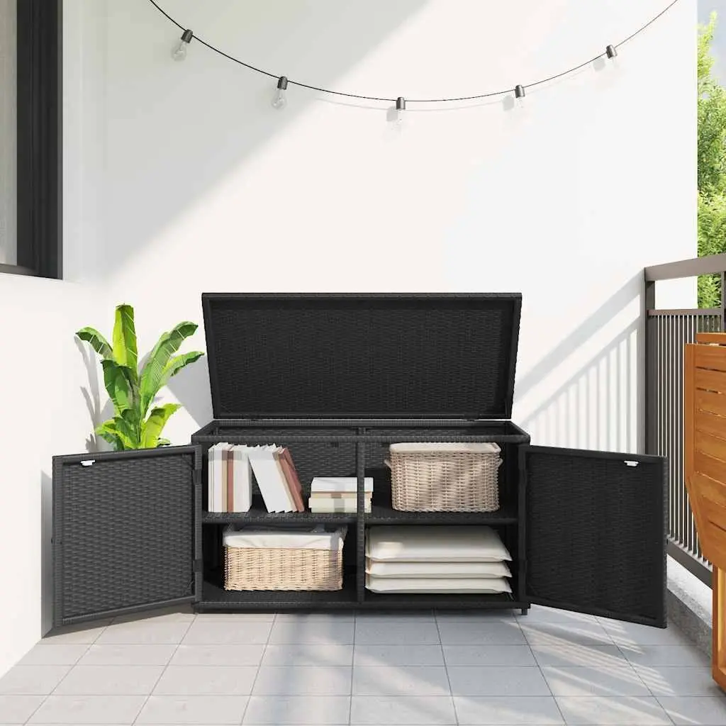 Garden Storage Cabinet Outdoor 110x55x60.5cm Black PE Rattan
