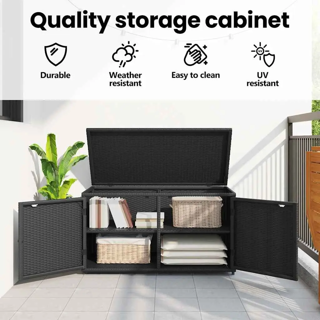 Garden Storage Cabinet Outdoor 110x55x60.5cm Black PE Rattan