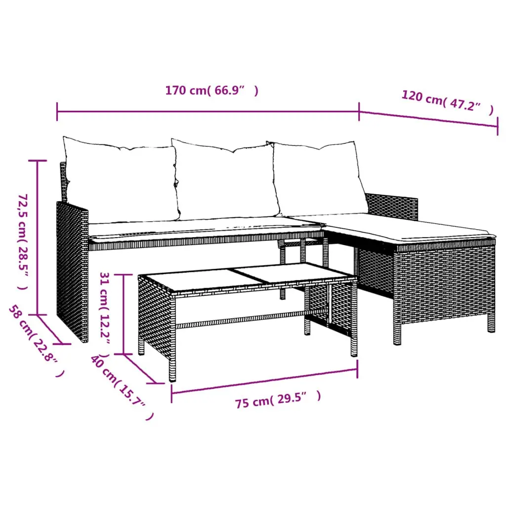 L-Shaped Garden Sofa Set