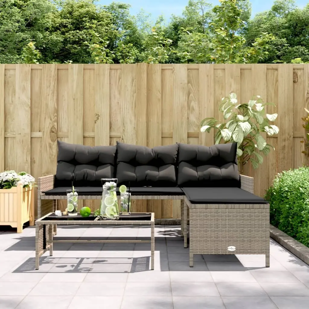 L-Shaped Garden Sofa Set Outdoor Patio Grey with Table and Cushions