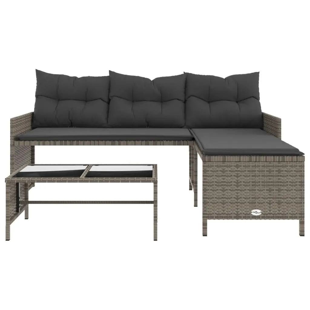 L-Shaped Garden Sofa Set Outdoor Patio Grey with Table and Cushions