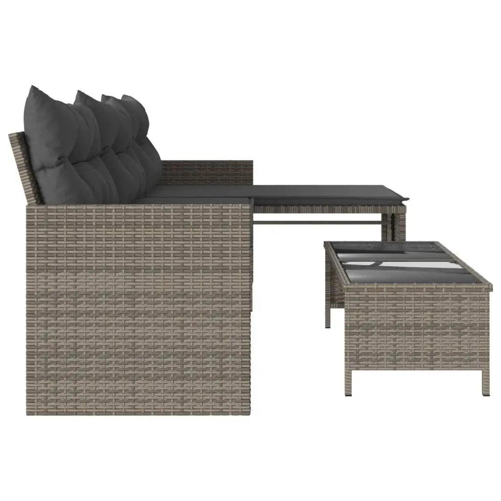 L-Shaped Garden Sofa Set Outdoor Patio Grey with Table and Cushions