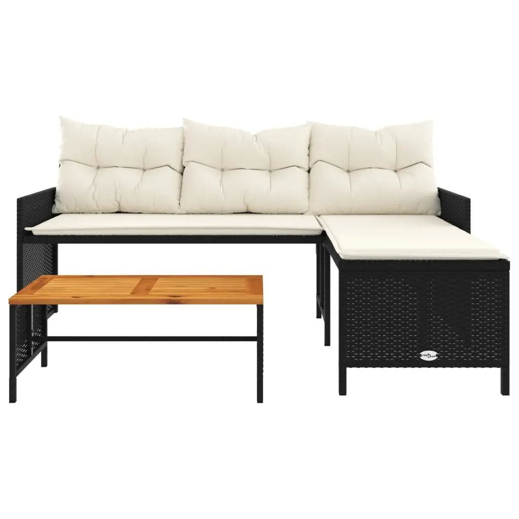 L-Shaped Garden Sofa Set with Table Black Poly Rattan Outdoor