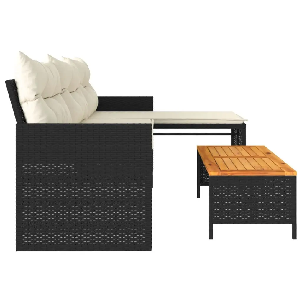 L-Shaped Garden Sofa Set with Table Black Poly Rattan Outdoor