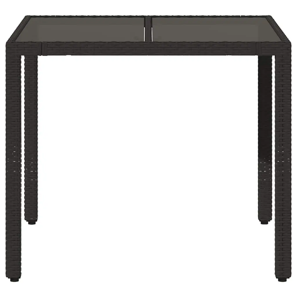 Garden Table Outdoor Use 90x90x75cm Black Glass Top Poly Rattan