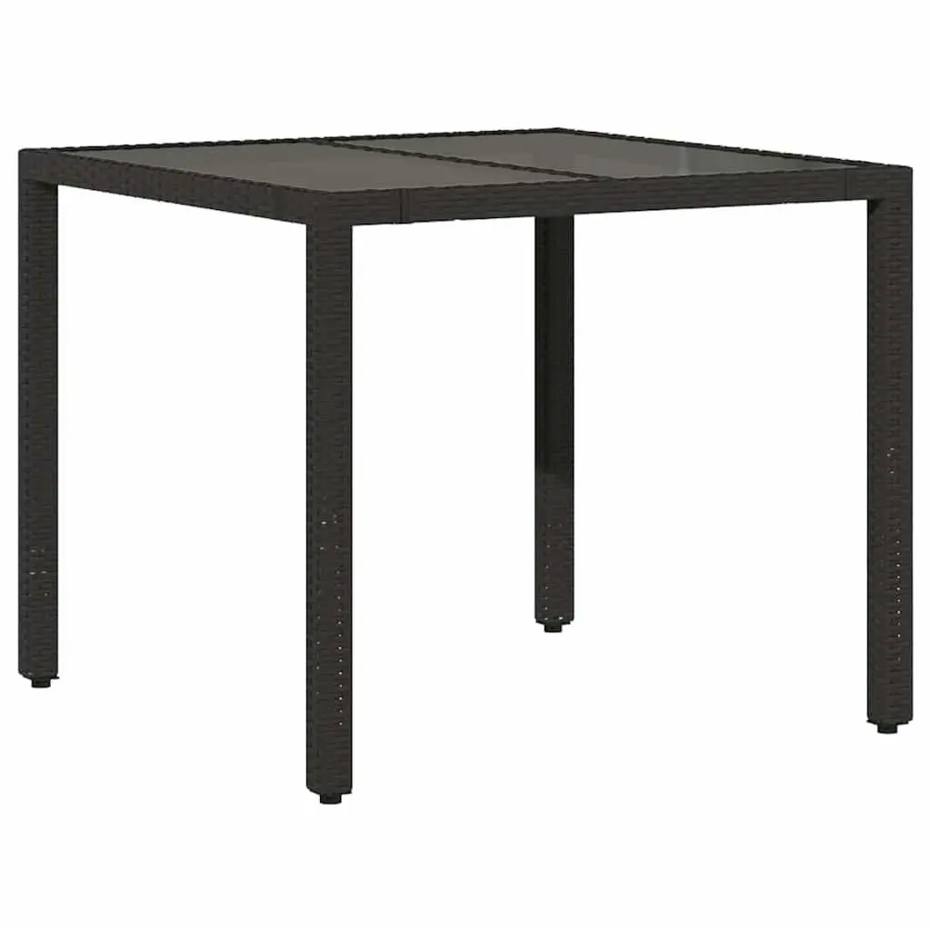 Garden Table Outdoor Use 90x90x75cm Black Glass Top Poly Rattan