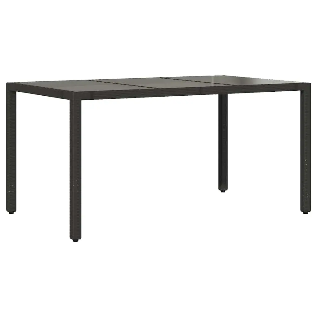 Garden Table Black Glass Top Outdoor Patio Furniture Poly Rattan Frame 150 x 90 x 75 cm