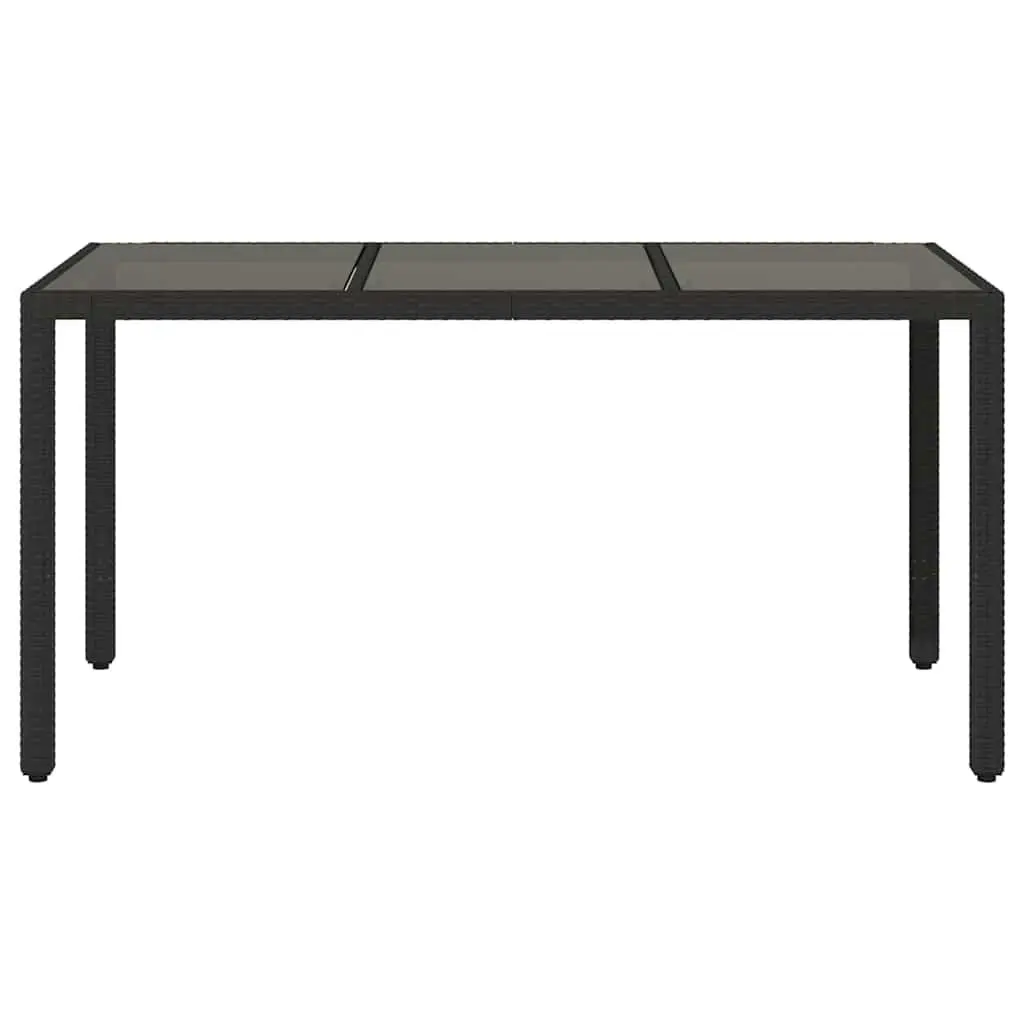 Garden Table Black Glass Top Outdoor Patio Furniture Poly Rattan Frame 150 x 90 x 75 cm