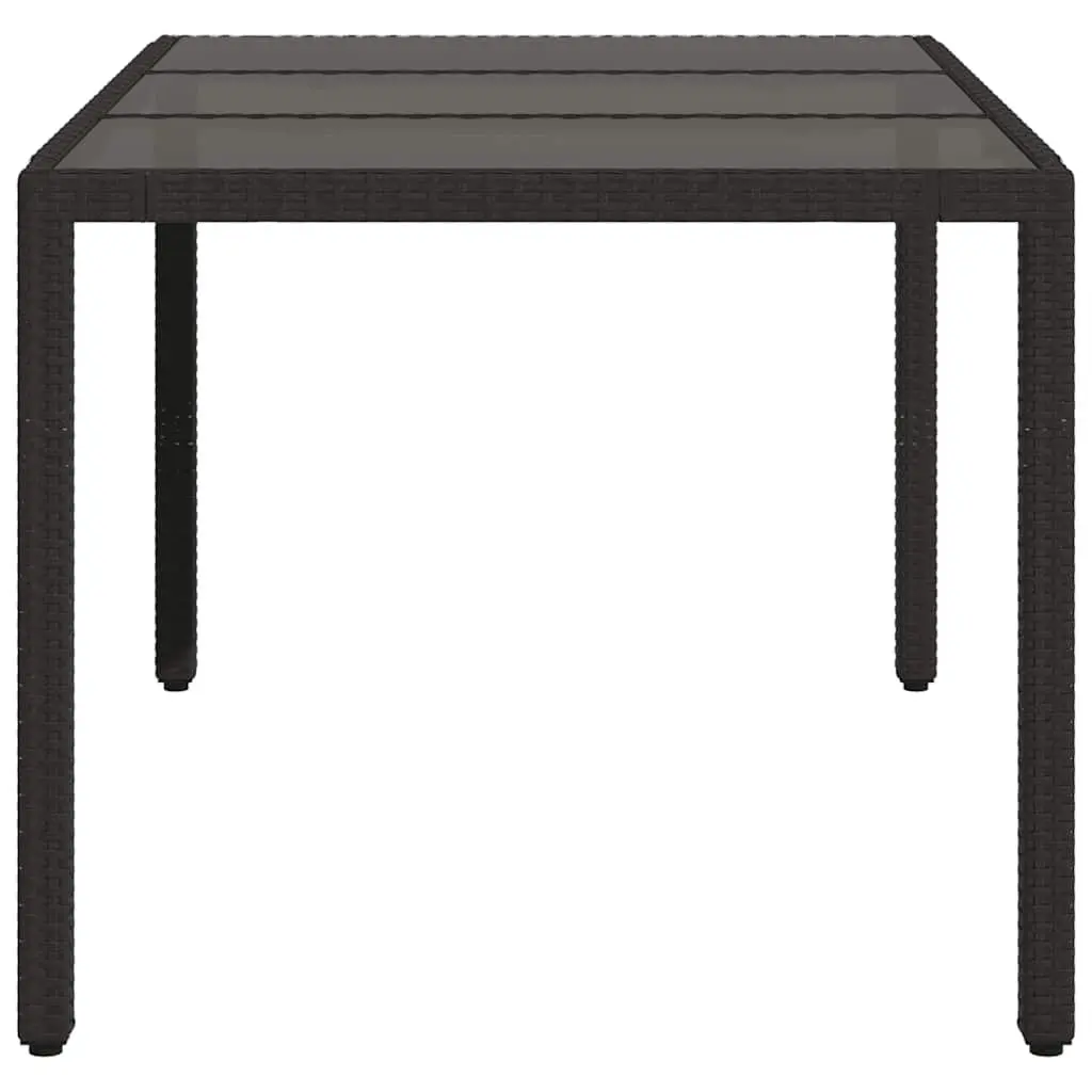 Garden Table Black Glass Top Outdoor Patio Furniture Poly Rattan Frame 150 x 90 x 75 cm