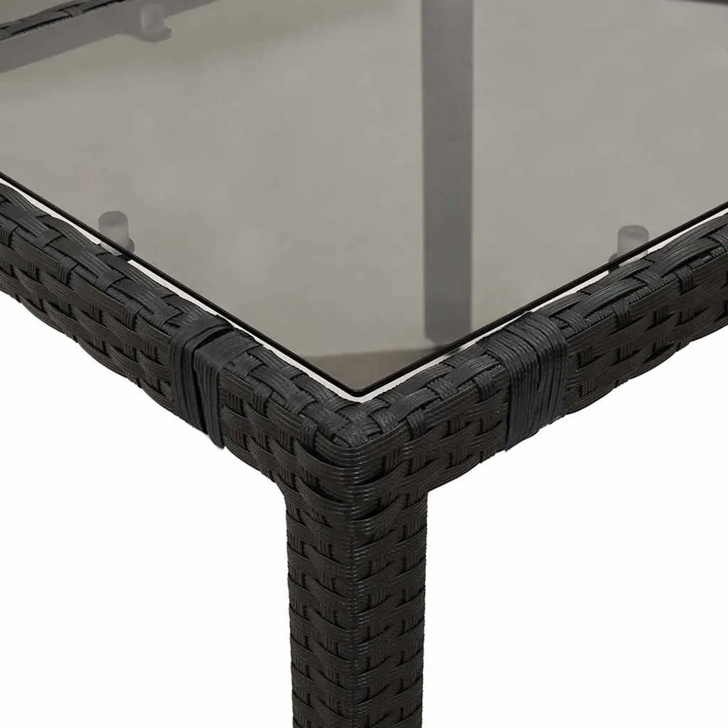 Garden Table Black Glass Top Outdoor Patio Furniture Poly Rattan Frame 150 x 90 x 75 cm