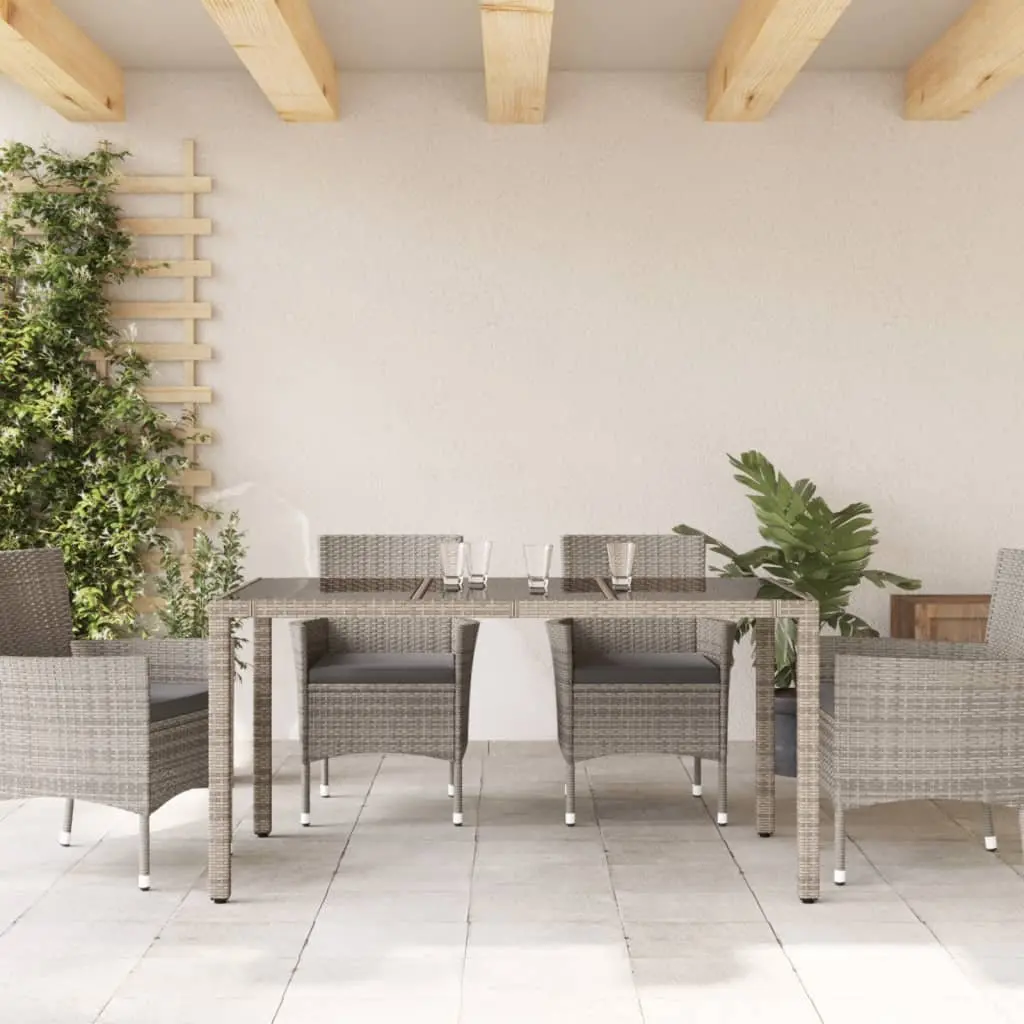 Garden Table Outdoor Patio Furniture Glass Top 150x90x75cm Grey Poly Rattan