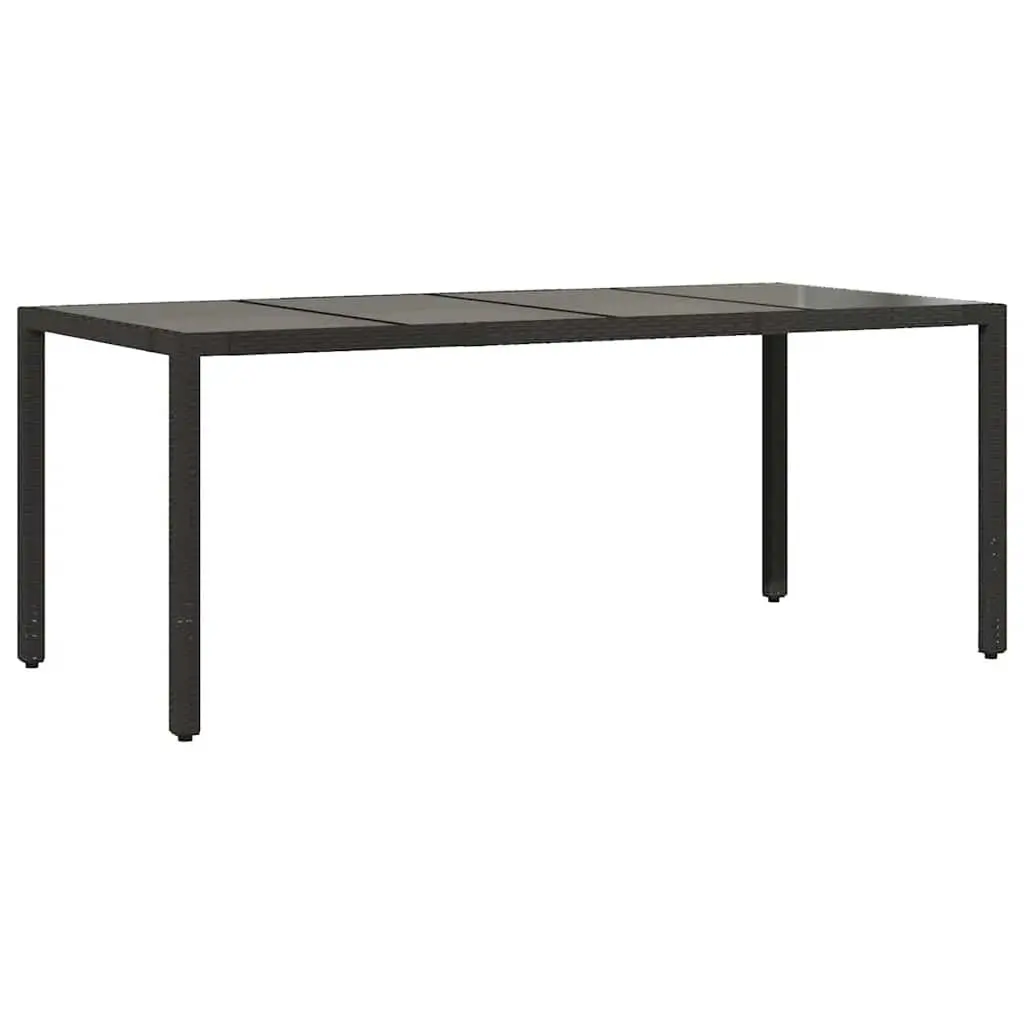 Garden Table Outdoor Tempered Glass Top 190 x 90 x 75 cm Black Poly Rattan