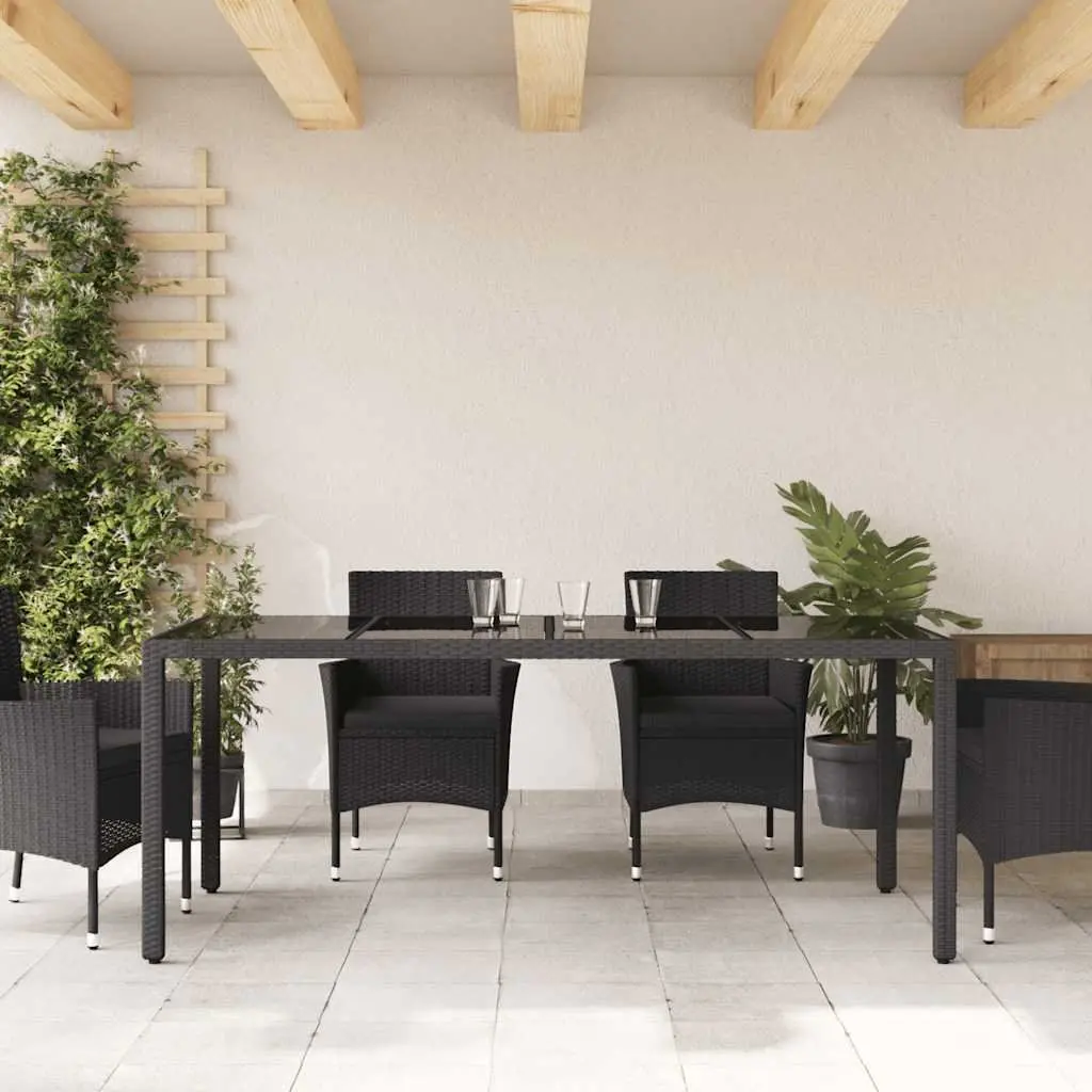 Garden Table Outdoor Tempered Glass Top 190 x 90 x 75 cm Black Poly Rattan