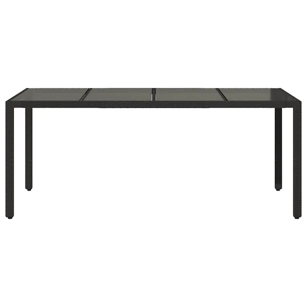 Garden Table Outdoor Tempered Glass Top 190 x 90 x 75 cm Black Poly Rattan