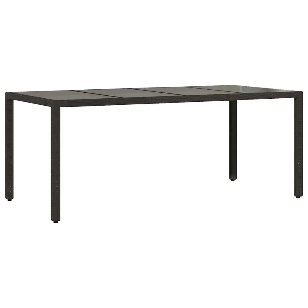 Garden Table Outdoor Tempered Glass Top 190 x 90 x 75 cm Black Poly Rattan