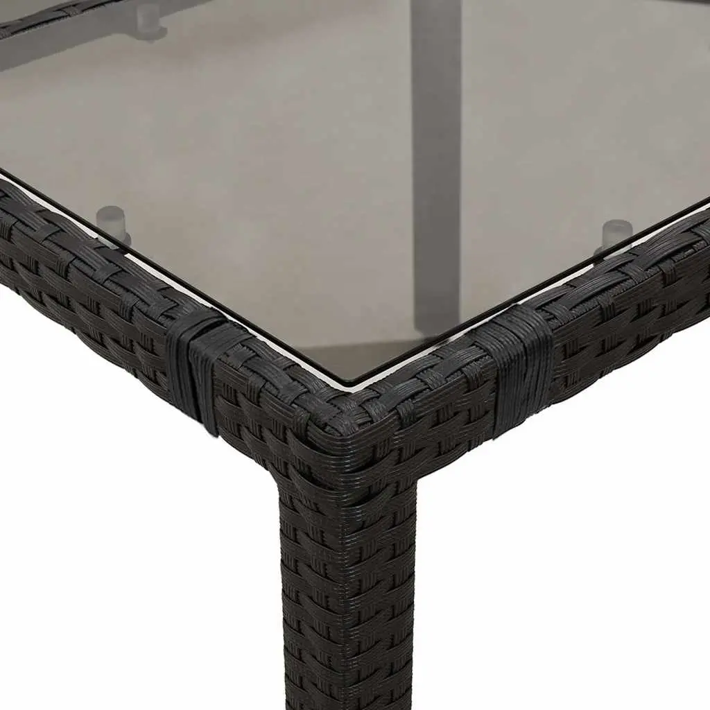 Garden Table Outdoor Tempered Glass Top 190 x 90 x 75 cm Black Poly Rattan