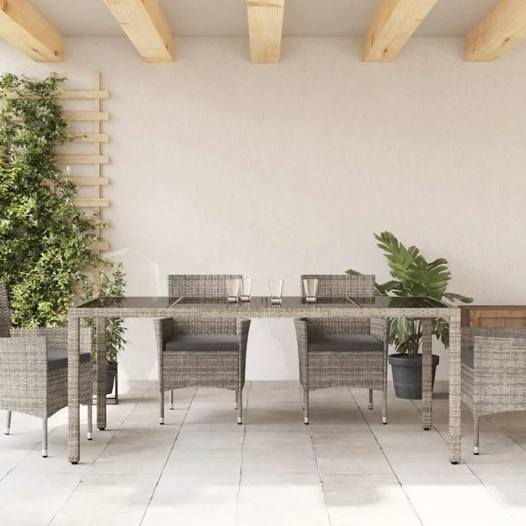 Grey Poly Rattan Garden Table with Glass Surface